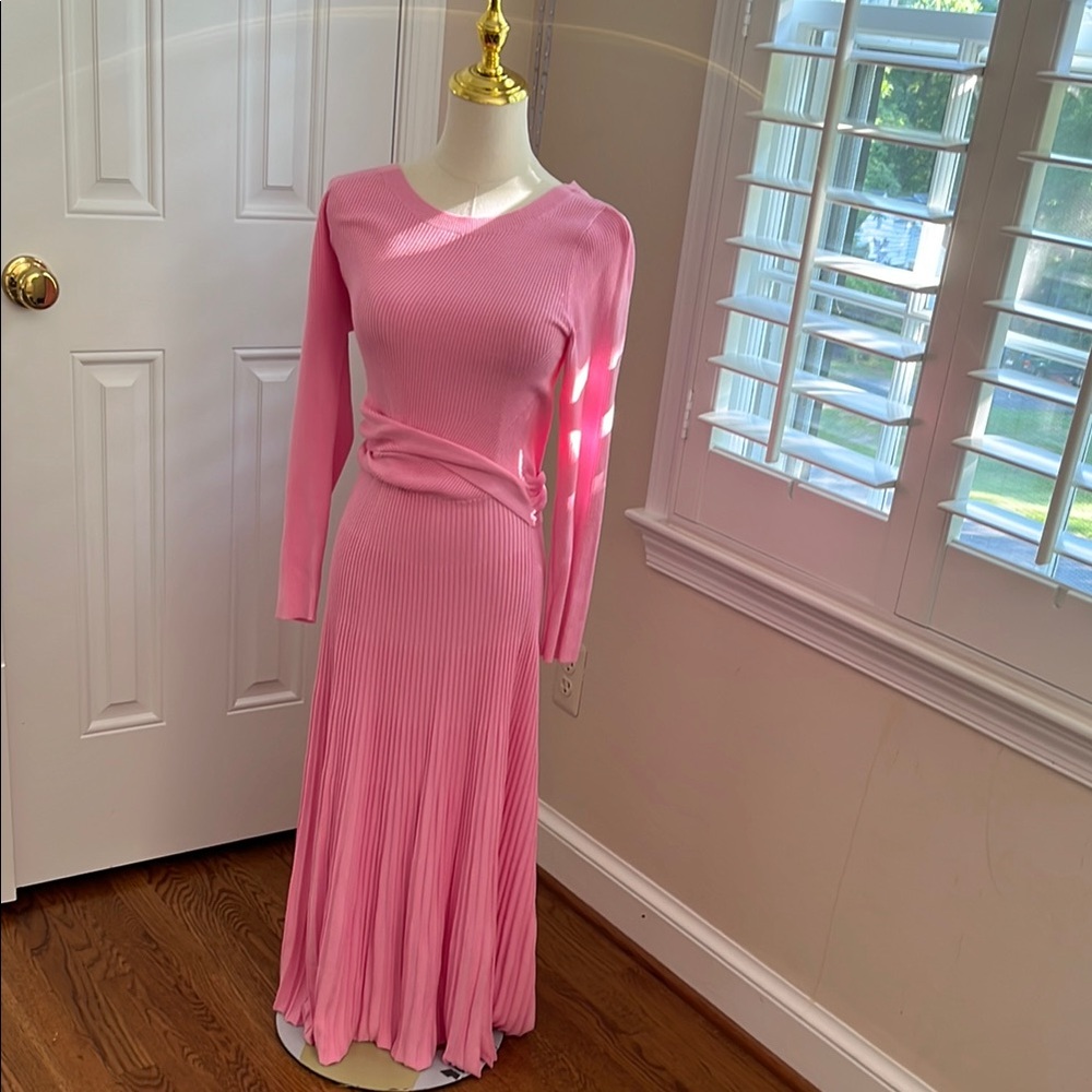 Anthropologie Pink Asymmetrical Long Sleeve Gown